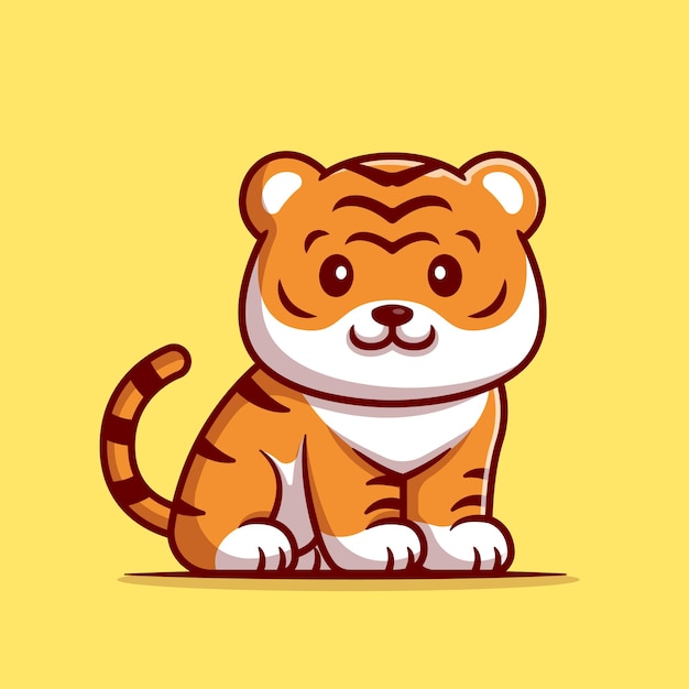 Cute tiger sitting cartoon  illustration. flat cartoon style