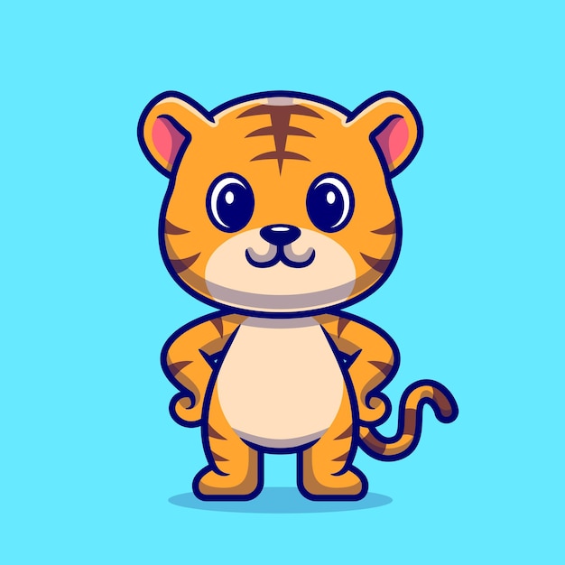 Free vector cute tiger standing cartoon vector icon illustration. animal nature icon concept isolated premium vector. flat cartoon style