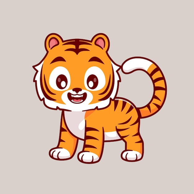 Cute tiger standing cartoon vector icon illustration. animal nature icon concept isolated premium