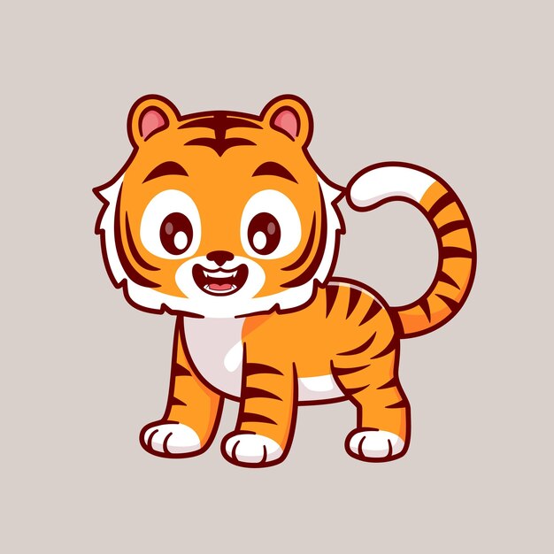 Cute Tiger Standing Cartoon Vector Icon Illustration. Animal Nature Icon Concept Isolated Premium