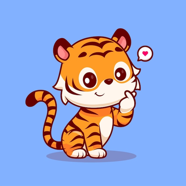 Cute Tiger With Korean Love Sign Hand Cartoon Vector Icon Illustration Animal Love Icon Isolated