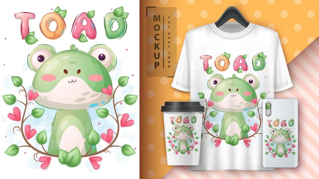 Free vector cute toad in flower illustration and merchandising