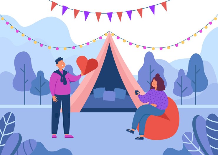 Free Vector cute tourist couple on romantic trip to country