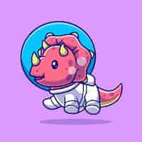 Free vector cute triceratops dino astronaut cartoon vector icon illustration animal science isolated flat vector