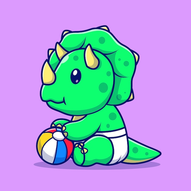 ボールを再生するかわいいトリケラトプス漫画ベクトルアイコンイラスト動物の性質アイコン概念分離