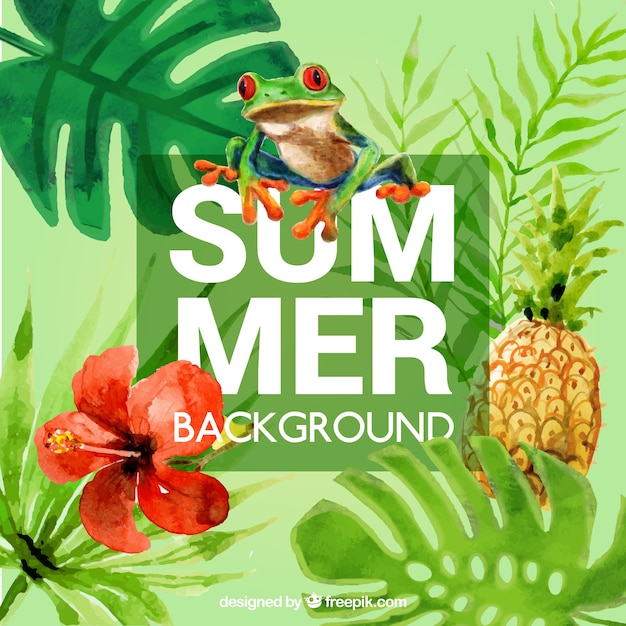 Free vector cute tropical summer background with watercolors