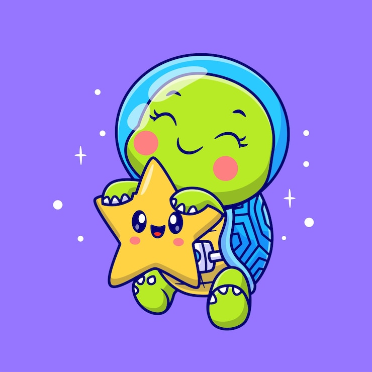 Free Vector cute turtle astronaut playing with cute star in space cartoon vector icon illustration animal flat