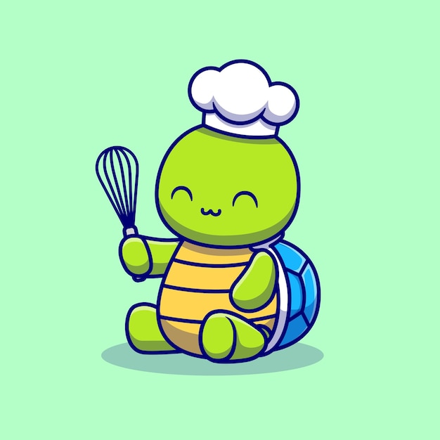 Cute Turtle Chef Cooking Cartoon Illustration