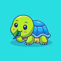 Free vector cute turtle eating leaf cartoon vector icon illustration animal nature icon isolated flat vector