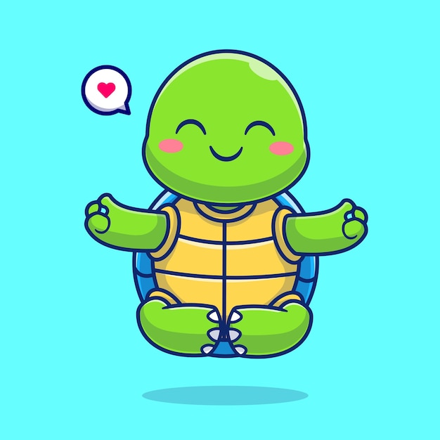 Cute turtle meditation yoga cartoon vector icon illustration. animal sport icon concept isolated