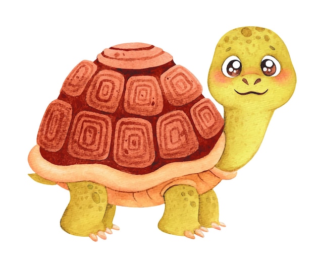 Cute turtle, painted in watercolor. nice illustration.
