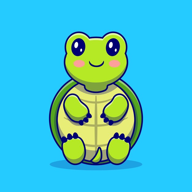 Cute Turtle Sit Cartoon . Animal Love Icon Concept Isolated . Flat Cartoon Style