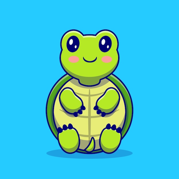 Cute Turtle Sit Cartoon . Animal Love Icon Concept Isolated . Flat Cartoon Style