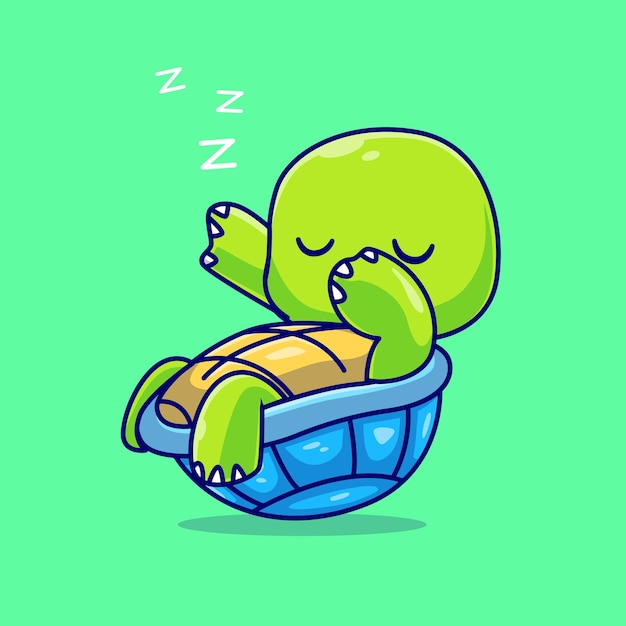 Cute Turtle Sleeping Cartoon Vector Icon Illustration. Animal Nature Icon Concept Isolated Premium