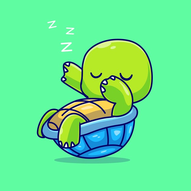 Cute Turtle Sleeping Cartoon Vector Icon Illustration. Animal Nature Icon Concept Isolated Premium