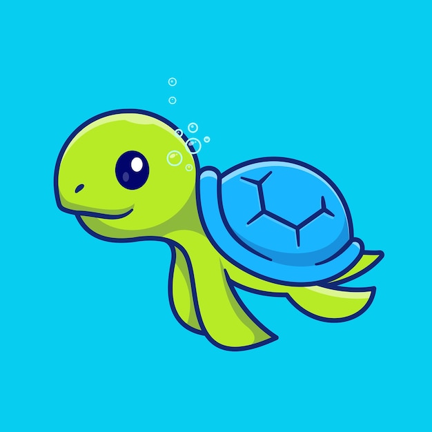 Симпатичная черепаха, плавающая на векторной иконе. Изолированная концепция иконы природы животных премиум-класса
