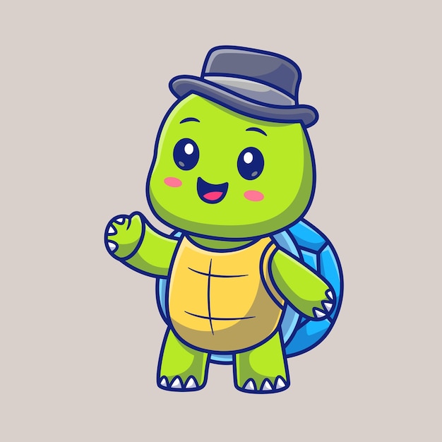 Free vector cute turtle wearing hat cartoon vector icon illustration animal business icon isolated flat vector