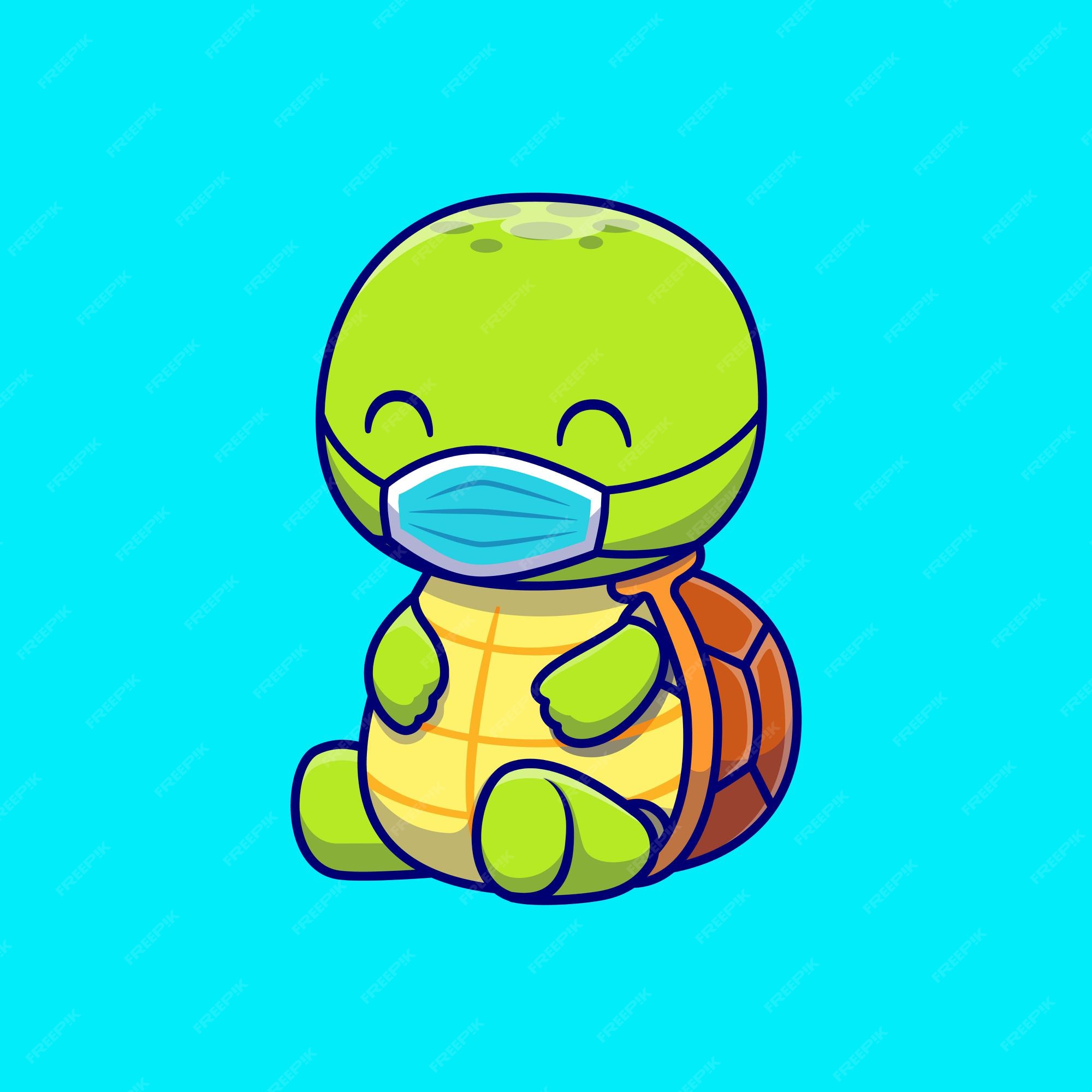 Free Vector | Cute turtle wearing mask cartoon vector icon illustration.  animal health icon concept isolated premium vector. flat cartoon style