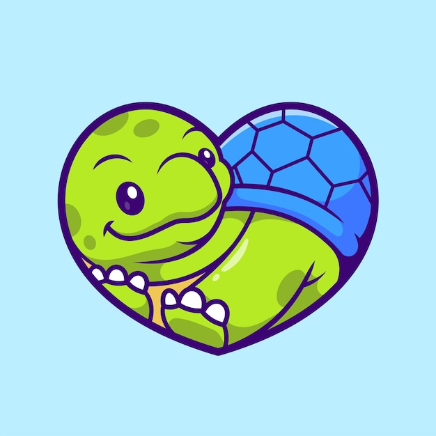 Free vector cute turtle with love heart cartoon vector icon illustration animal nature icon isolated flat