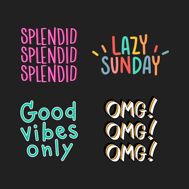 Cute typography on a black background set vector