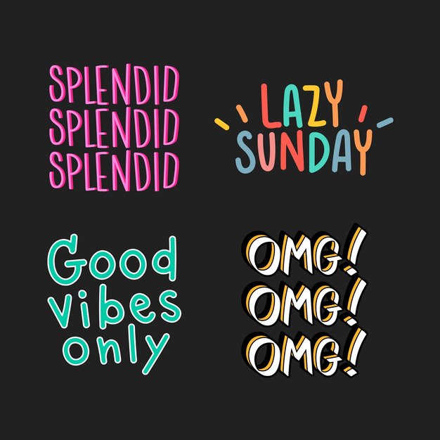 Cute typography on a black background set vector