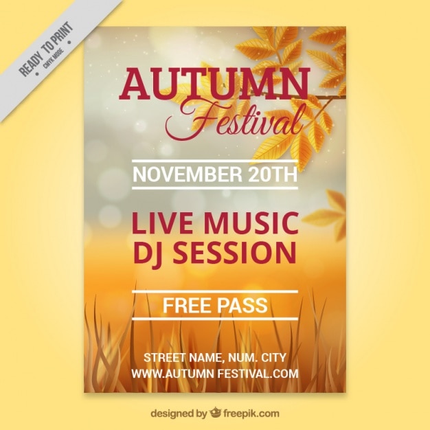 Free vector cute unfocused brochure with autumn leaves