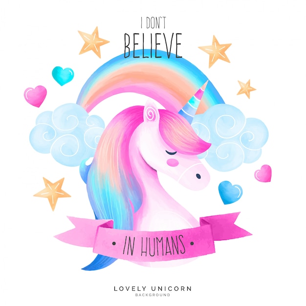 Free vector cute unicorn background with quote