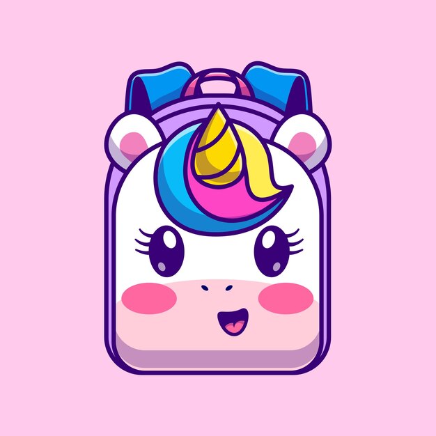 Cute Unicorn Backpack Cartoon Vector Icon Illustration Object Education Icon Concept Isolated Flat