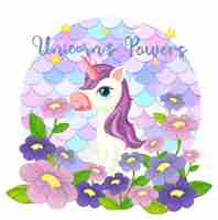 Free vector cute unicorn cartoon character on pastel scales