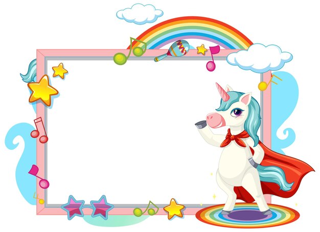 Cute unicorn cartoon character with blank banner