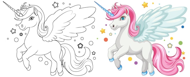 Free vector cute unicorn cartoon coloring page