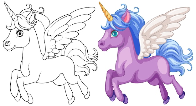 Free vector cute unicorn cartoon coloring pages