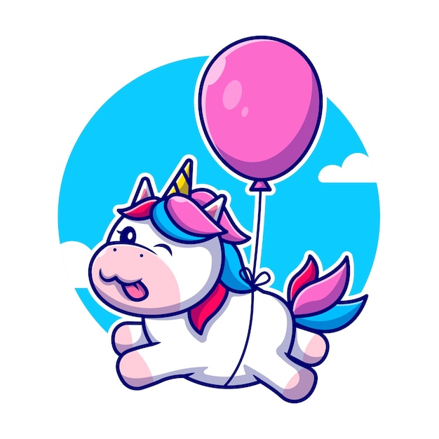 Free vector cute unicorn floating with balloon cartoon   icon illustration. animal love icon   isolated    . flat cartoon style