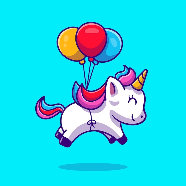 Cute unicorn floating with balloon cartoon vector icon illustration. animal love icon concept. flat cartoon style