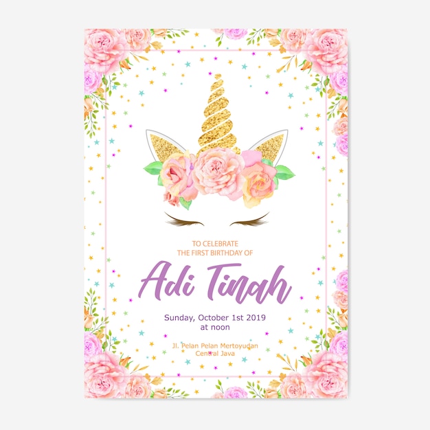 Cute unicorn graphic with flower wreath