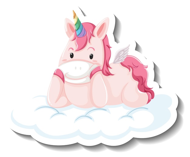 Free vector cute unicorn laying on the cloud on white background