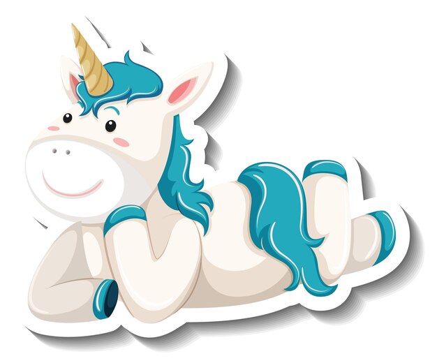 Cute unicorn in laying pose cartoon character sticker