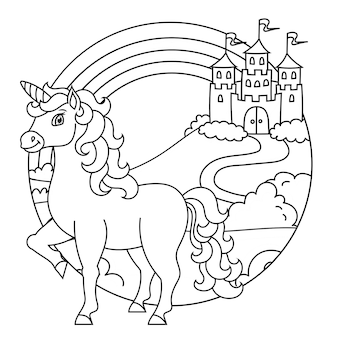 Cute unicorn magic fairy horse coloring book page for kids