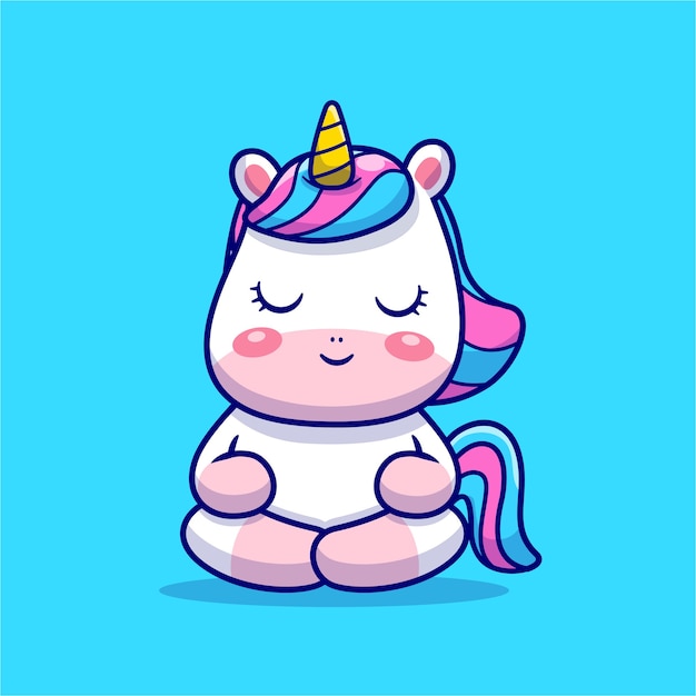 Cute Unicorn Meditation Cartoon Icon Illustration.