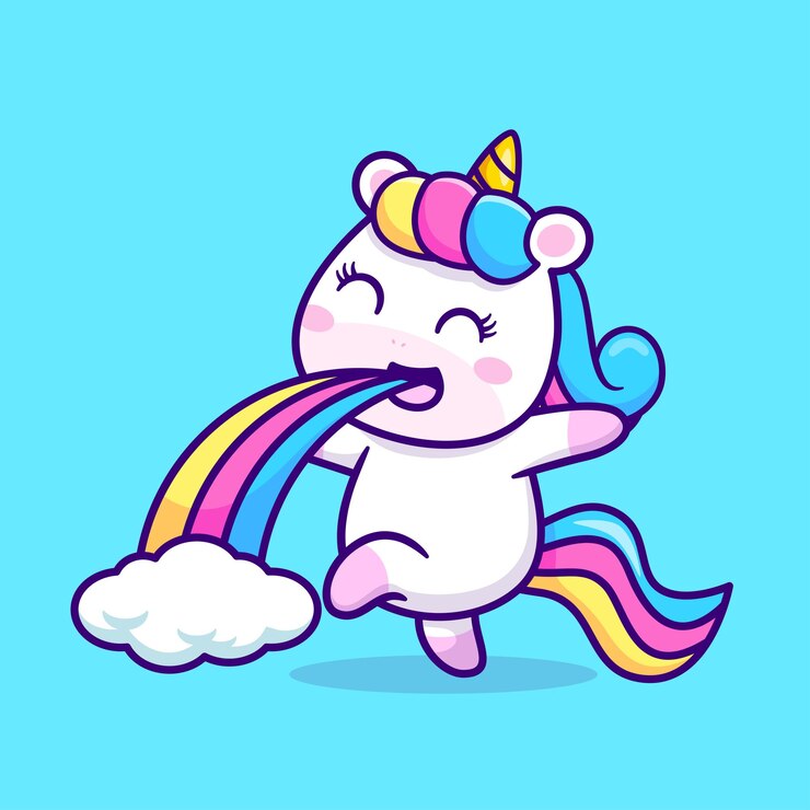 Free Vector cute unicorn puking rainbow cartoon vector icon illustration. animal nature icon concept isolated premium vector. flat cartoon style