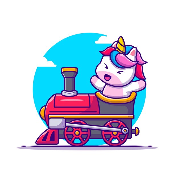 Cute Unicorn Ride On Train Cartoon