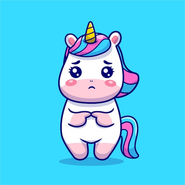 Free vector cute unicorn sad cartoon icon illustration.