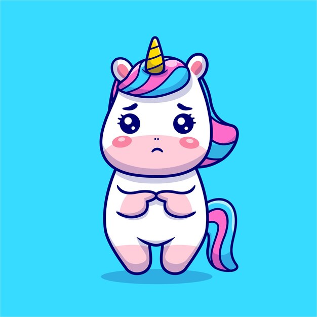 Cute Unicorn Sad Cartoon Icon Illustration.
