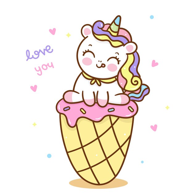 ユニコーンアイスクリームパフェイラスト パステルカラートーン プレミアムベクター
