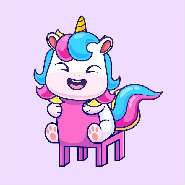 Cute Unicorn Sitting on Chair Cartoon Vector Icon Illustration Animal Nature Icon Concept Isolated