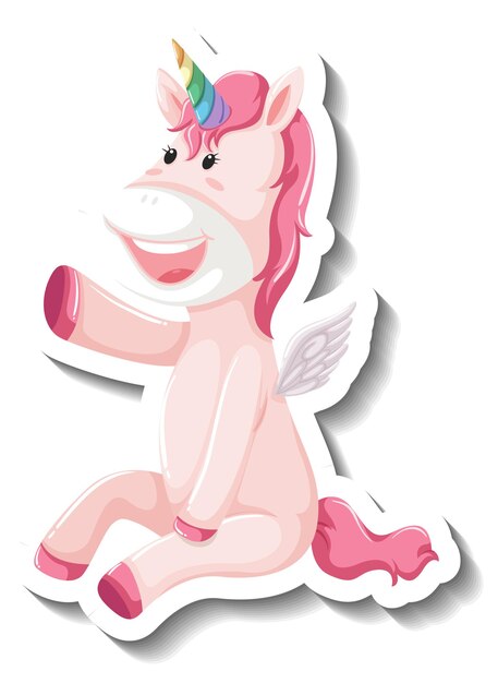 Cute unicorn sitting pose on white background