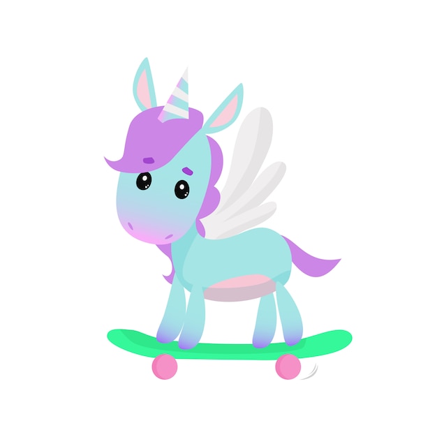 Vettore gratuito carino unicorno su skateboard