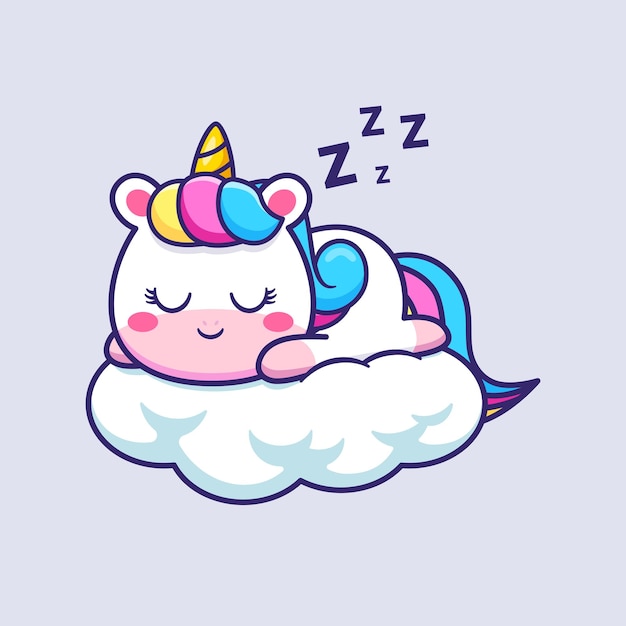 Free vector cute unicorn sleeping on cloud cartoon vector icon illustration. animal nature icon concept isolated