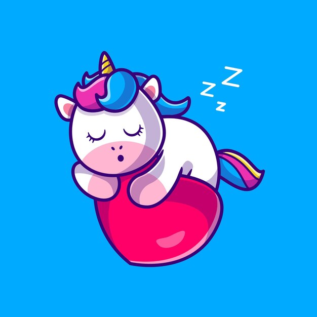 Cute Unicorn Sleeping On Heart Love Cartoon