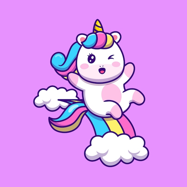 Cute Unicorn Sliding On Rainbow Cartoon Vector  Illustration. Animal Fantasy  Concept Isolated  Vector. Flat Cartoon Style